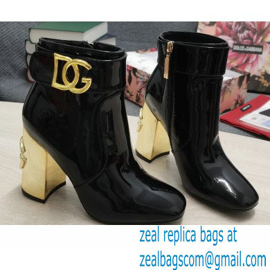 Dolce  &  Gabbana Heel 10.5cm Leather Ankle Boots Patent Black with DG Karol Heel and Strap 2021